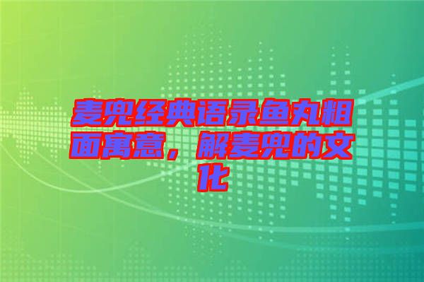 麥兜經(jīng)典語(yǔ)錄魚(yú)丸粗面寓意，解麥兜的文化