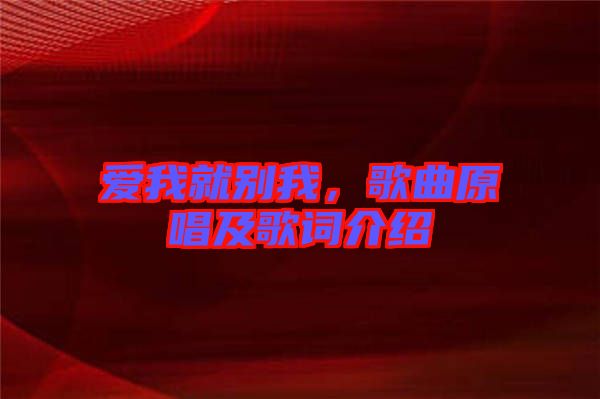愛我就別我，歌曲原唱及歌詞介紹