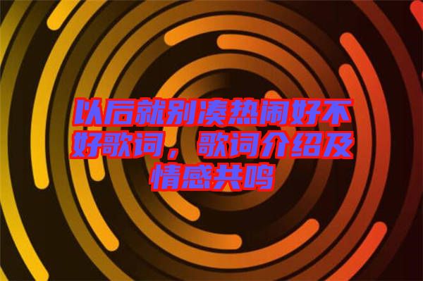 以后就別湊熱鬧好不好歌詞，歌詞介紹及情感共鳴