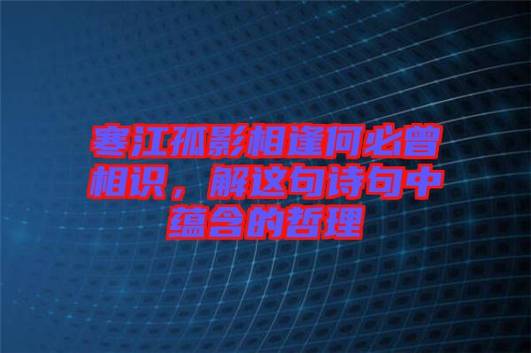 寒江孤影相逢何必曾相識，解這句詩句中蘊含的哲理