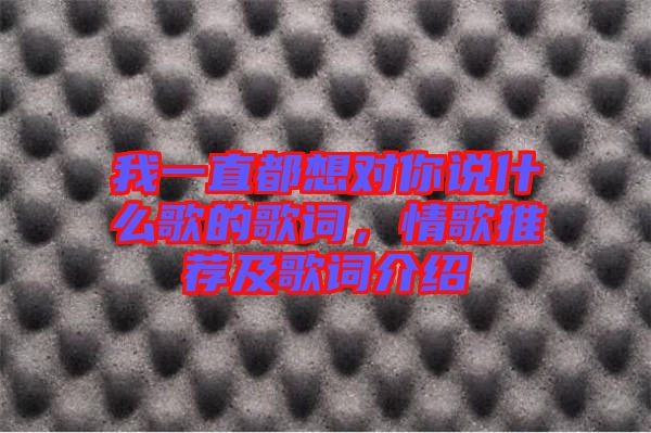 我一直都想對你說什么歌的歌詞，情歌推薦及歌詞介紹