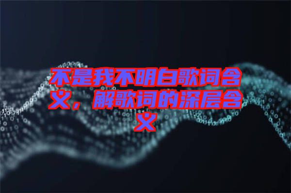 不是我不明白歌詞含義，解歌詞的深層含義