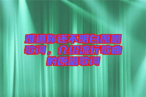 難道你還不明白原唱歌詞，介紹流行歌曲的原唱歌詞