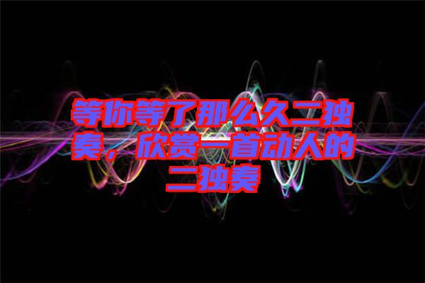 等你等了那么久二獨奏，欣賞一首動人的二獨奏