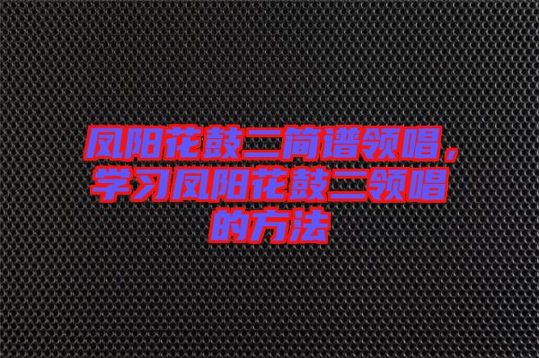 鳳陽花鼓二簡譜領(lǐng)唱，學習鳳陽花鼓二領(lǐng)唱的方法