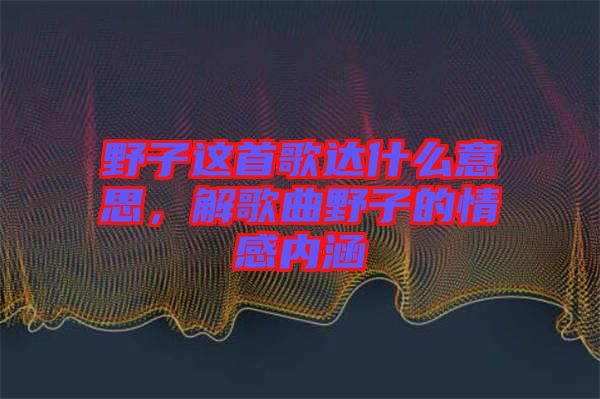 野子這首歌達(dá)什么意思，解歌曲野子的情感內(nèi)涵