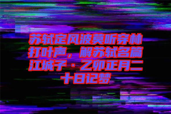 蘇軾定風(fēng)波莫聽穿林打葉聲，解蘇軾名篇江城子·乙卯正月二十日記夢