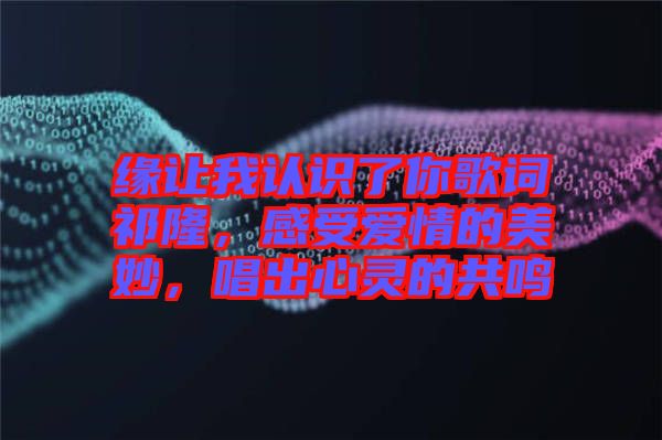 緣讓我認(rèn)識(shí)了你歌詞祁隆，感受愛(ài)情的美妙，唱出心靈的共鳴