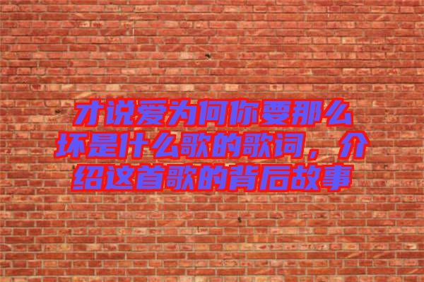 才說愛為何你要那么壞是什么歌的歌詞，介紹這首歌的背后故事
