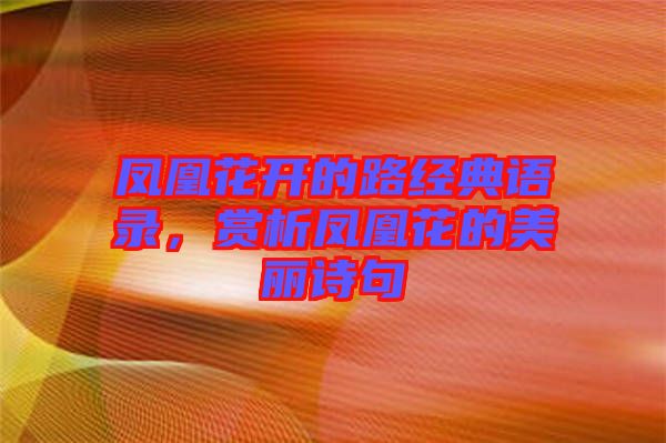 鳳凰花開的路經(jīng)典語錄，賞析鳳凰花的美麗詩句