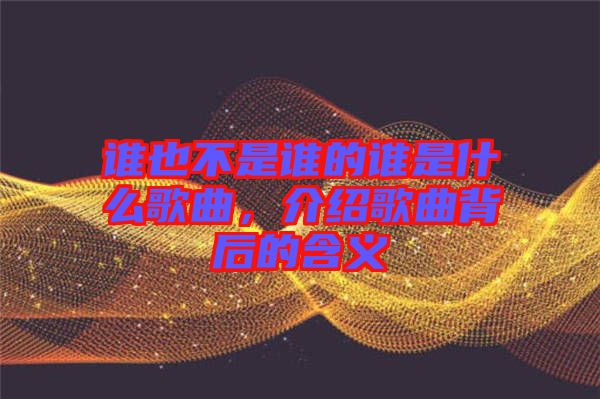 誰也不是誰的誰是什么歌曲，介紹歌曲背后的含義