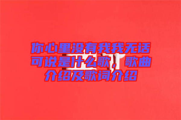 你心里沒有我我無話可說是什么歌，歌曲介紹及歌詞介紹