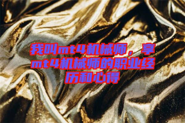 我叫mt4機械師，享mt4機械師的職業(yè)經(jīng)歷和心得
