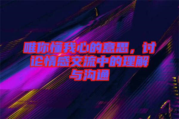 唯你懂我心的意思，討論情感交流中的理解與溝通