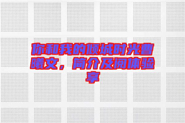 你和我的傾城時光曹曦文，簡介及閱體驗享