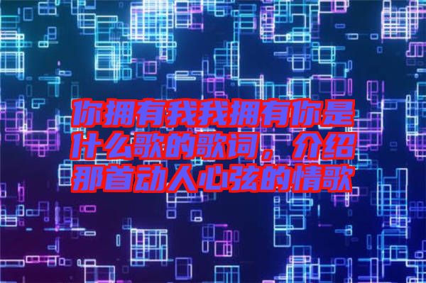 你擁有我我擁有你是什么歌的歌詞，介紹那首動人心弦的情歌