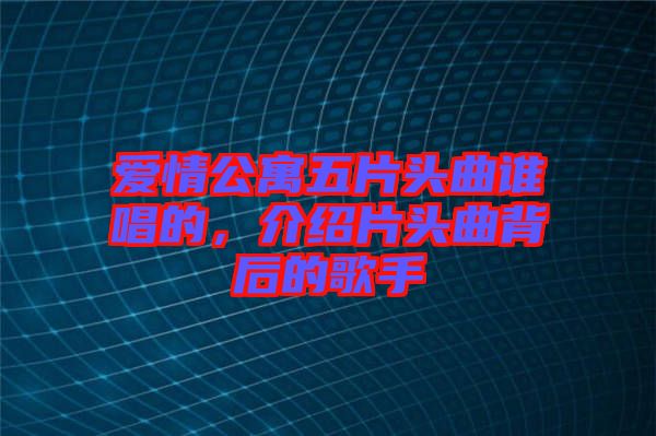 愛情公寓五片頭曲誰唱的，介紹片頭曲背后的歌手