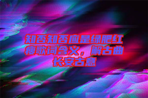 知否知否應(yīng)是綠肥紅瘦歌詞含義，解古曲長(zhǎng)安古意