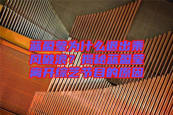 藍盈瑩為什么退出乘風破浪？揭秘藍盈瑩離開綜藝節(jié)目的原因