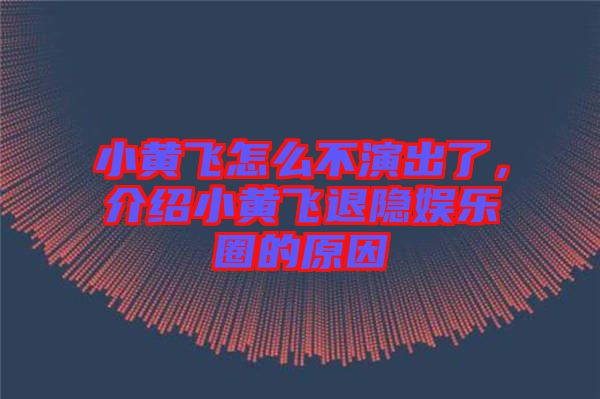 小黃飛怎么不演出了，介紹小黃飛退隱娛樂圈的原因