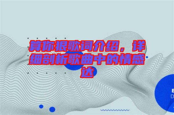 算你狠歌詞介紹，詳細(xì)剖析歌曲中的情感達(dá)