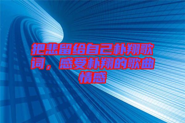 把悲留給自己樸翔歌詞，感受樸翔的歌曲情感
