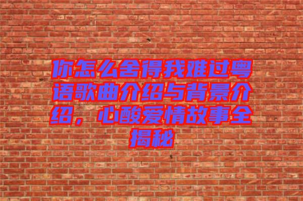 你怎么舍得我難過粵語歌曲介紹與背景介紹，心酸愛情故事全揭秘