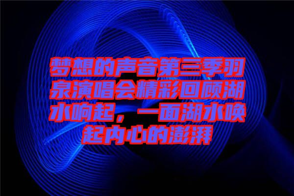 夢(mèng)想的聲音第三季羽泉演唱會(huì)精彩回顧湖水響起，一面湖水喚起內(nèi)心的澎湃