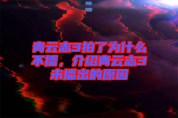 青云志3拍了為什么不播，介紹青云志3未播出的原因